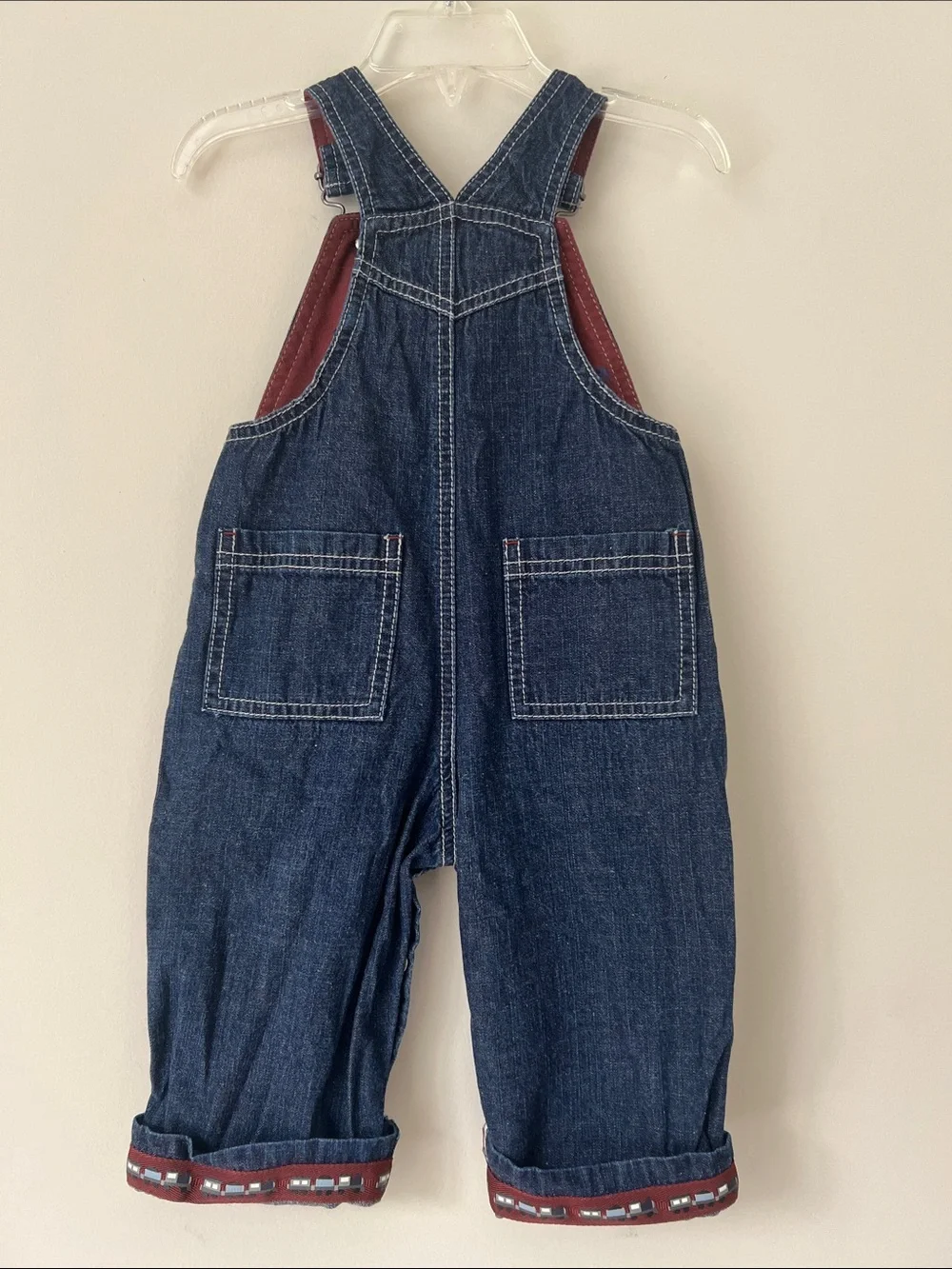 Gymboree Dark Blue Denim Overalls with Maroon Trim